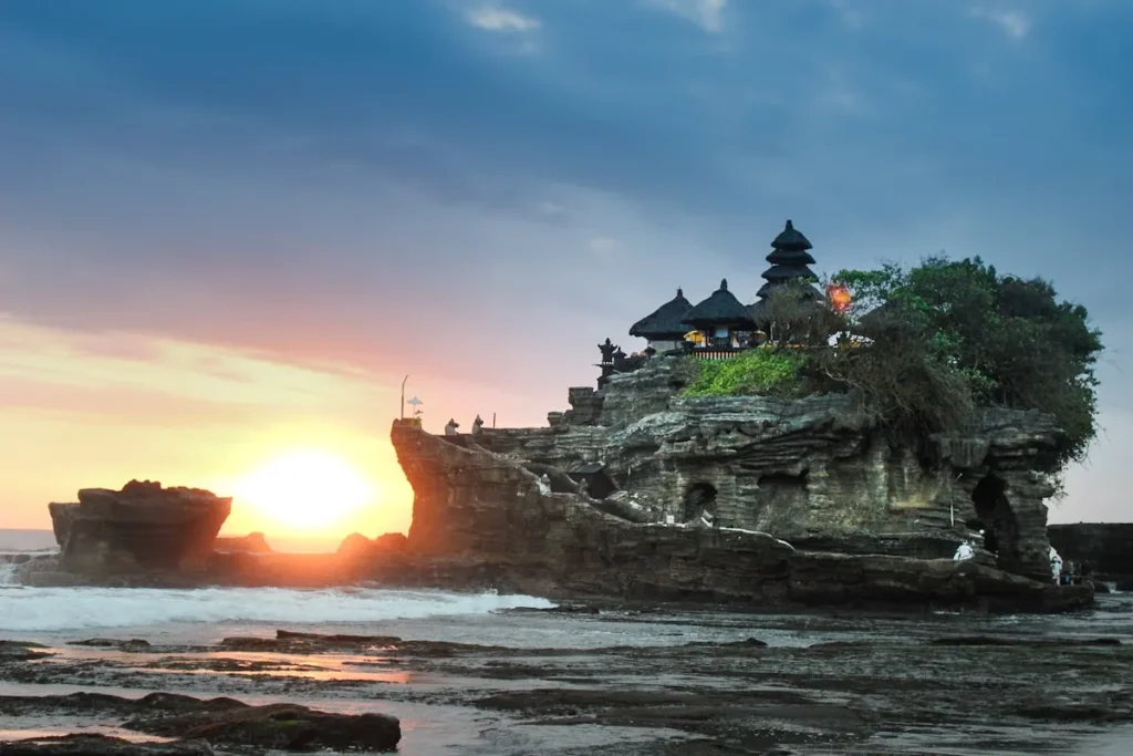 Beautiful tropical beach with white sand and palm trees in Bali Indonesia